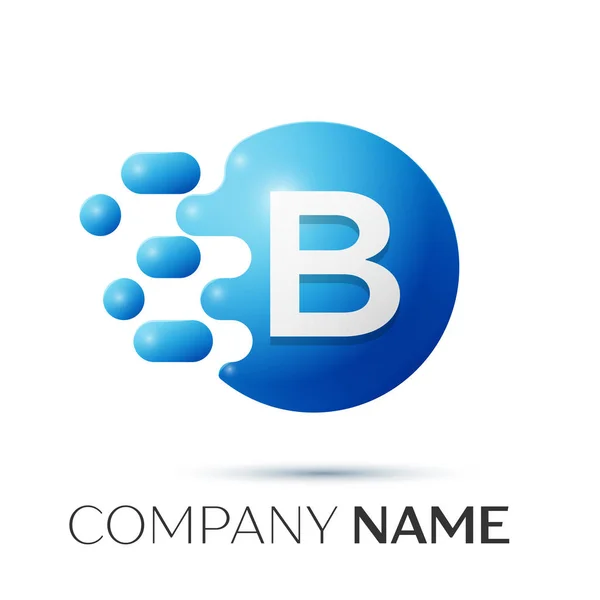 B logotipo carta respingo. Pontos azuis e círculo bolha letra design no fundo cinza. Ilustração vetorial —  Vetores de Stock