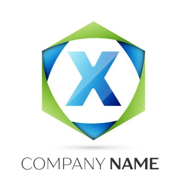 Mektup X vektör logo simge renkli gri arka plan üzerine altıgen. Tasarımınız için vektör şablonu