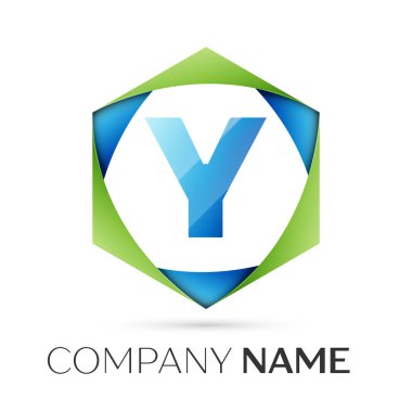Y harfi vektör logo simge renkli gri arka plan üzerine altıgen. Tasarımınız için vektör şablonu