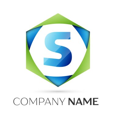 S harfi vektör logo simge renkli gri arka plan üzerine altıgen. Tasarımınız için vektör şablonu