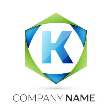 K harfi vektör logo simge renkli gri arka plan üzerine altıgen. Tasarımınız için vektör şablonu