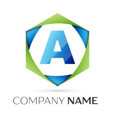 Bir vektör logo simge renkli gri arka plan üzerine altıgen mektup. Tasarımınız için vektör şablonu