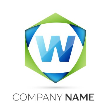 Harf W vektör logo simge renkli gri arka plan üzerine altıgen. Tasarımınız için vektör şablonu