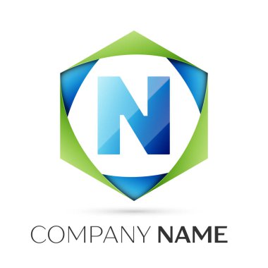 N harfi vektör logo simge renkli gri arka plan üzerine altıgen. Tasarımınız için vektör şablonu