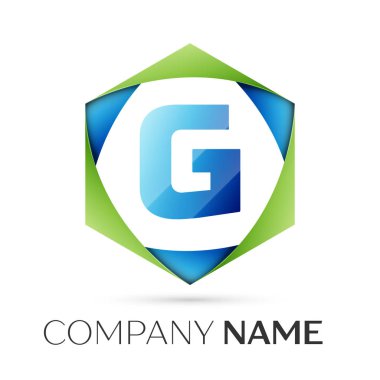 G harfi vektör logo simge renkli gri arka plan üzerine altıgen. Tasarımınız için vektör şablonu