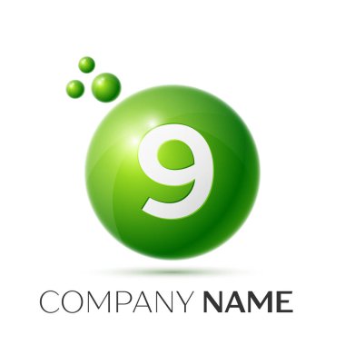 Sekiz numara sıçrama logosunu görmeniz gerekir. Yeşil noktalar ve kabarcıklar numara tasarım gri arka plan üzerinde. Vektör çizim