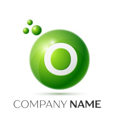 O mektup sıçrama logosunu görmeniz gerekir. Yeşil noktalar ve daire kabarcık mektup tasarım gri arka plan üzerinde. Vektör çizim