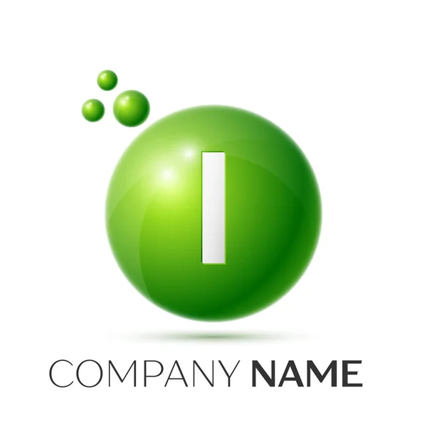 Jag brev splash logotyp. Gröna prickar och cirkel bubbla brev design på grå bakgrund. Vektorillustration — Stock vektor