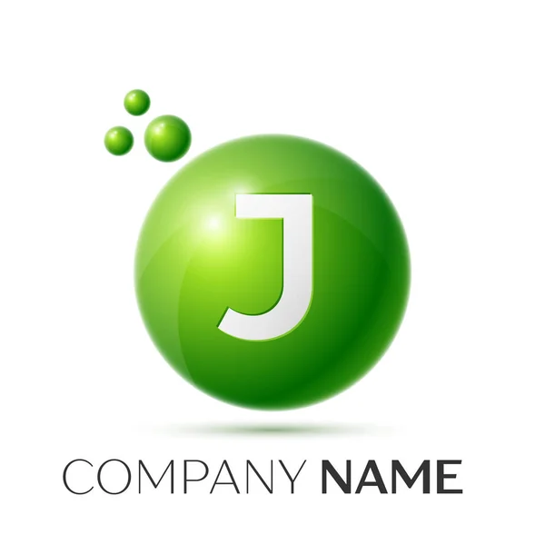 J brev splash logotyp. Gröna prickar och cirkel bubbla brev design på grå bakgrund. Vektorillustration — Stock vektor