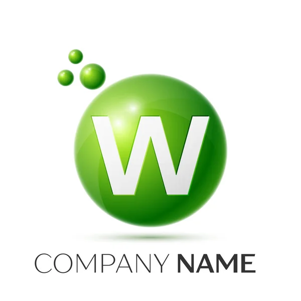 W Letter splash logo. Green dots and circle bubble letter design on grey background. Vector Illustration — Stock Vector