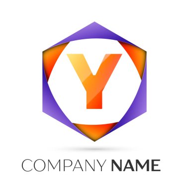 Y harfi vektör logo simge renkli gri arka plan üzerine altıgen. Tasarımınız için vektör şablonu