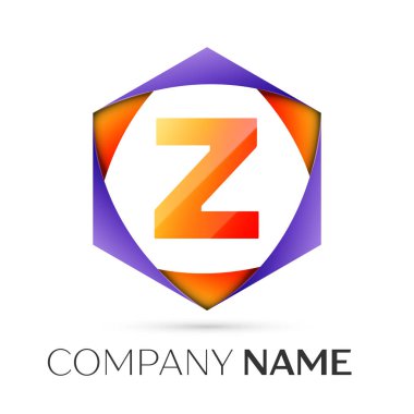 Z harfi vektör logo simge renkli gri arka plan üzerine altıgen. Tasarımınız için vektör şablonu