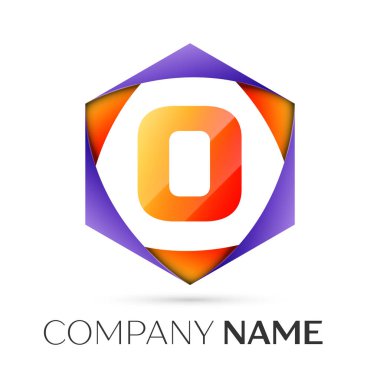 O harfi vektör logo simge renkli gri arka plan üzerine altıgen. Tasarımınız için vektör şablonu