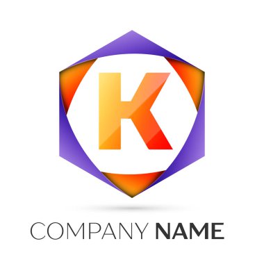 K harfi vektör logo simge renkli gri arka plan üzerine altıgen. Tasarımınız için vektör şablonu