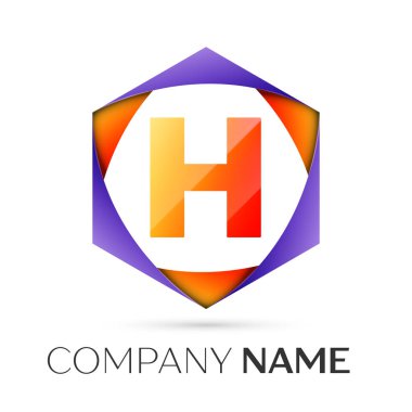 H harfi vektör logo simge renkli gri arka plan üzerine altıgen. Tasarımınız için vektör şablonu
