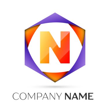 N harfi vektör logo simge renkli gri arka plan üzerine altıgen. Tasarımınız için vektör şablonu