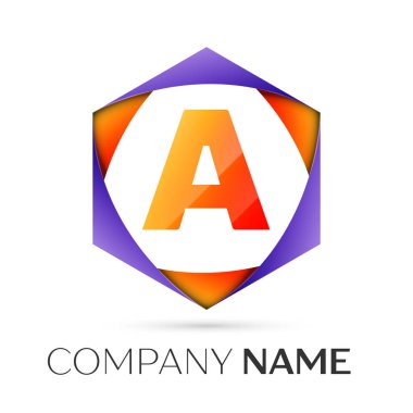 Bir vektör logo simge renkli gri arka plan üzerine altıgen mektup. Tasarımınız için vektör şablonu