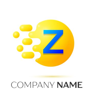 Z harfi sıçrama logosunu görmeniz gerekir. Sarı nokta ve daire kabarcık mektup tasarım gri arka plan üzerinde. Vektör çizim