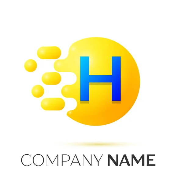 H logotipo carta respingo. Pontos amarelos e círculo bolha letra design no fundo cinza. Ilustração vetorial — Vetor de Stock