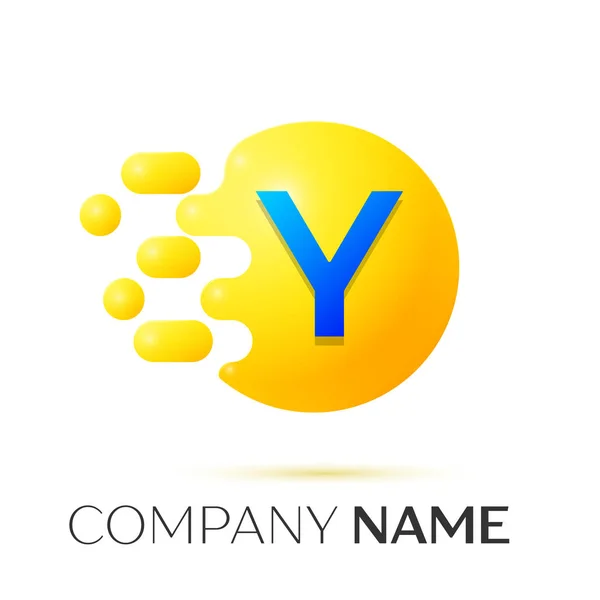 Y Letter splash logo. Yellow dots and circle bubble letter design on grey background. Vector Illustration — Stock Vector