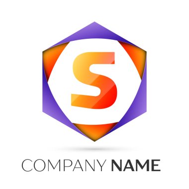 S harfi vektör logo simge renkli gri arka plan üzerine altıgen. Tasarımınız için vektör şablonu