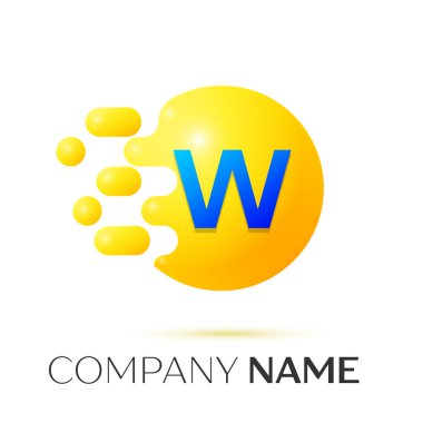 W harfi sıçrama logosunu görmeniz gerekir. Sarı nokta ve daire kabarcık mektup desig