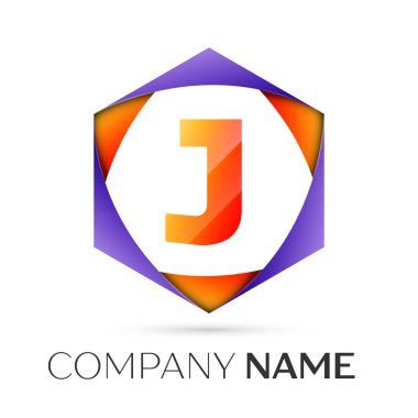 J harfi vektör logo simge renkli gri ba altıgen