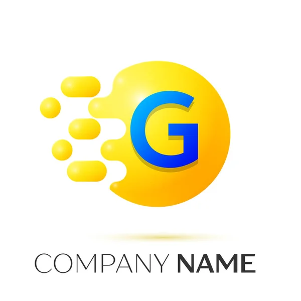 G Letter splash logo. Желтые точки и пузырь вокруг букв — стоковый вектор