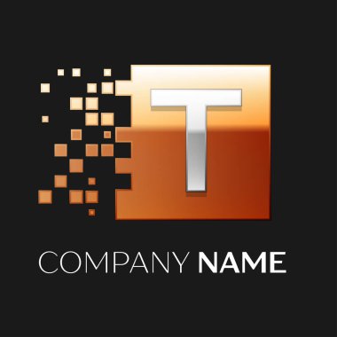 T harfinin vektör logo simge shattere renkli kare