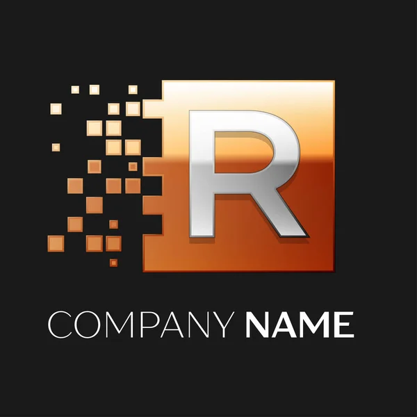Letra R símbolo del logotipo del vector en el cuadrado colorido con shattere — Vector de stock