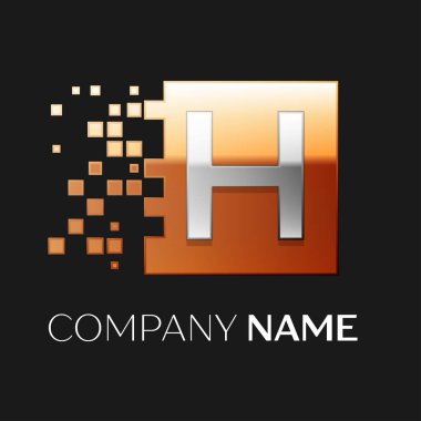 H harfi vektör logo simge paramparça bloklar siyah arka plan üzerinde renkli kare. Tasarımınız için vektör şablonu