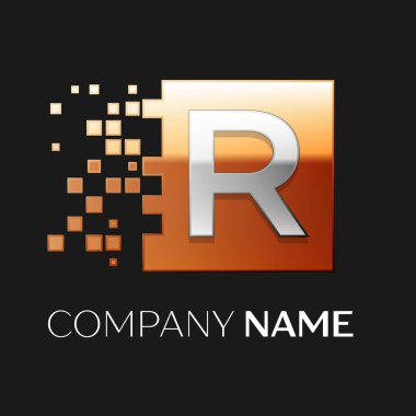 Harf R vektör logo simge paramparça bloklar siyah arka plan üzerinde renkli kare. Tasarımınız için vektör şablonu