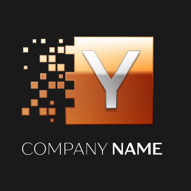 Y harfi vektör logo simge paramparça bloklar siyah arka plan üzerinde renkli kare. Tasarımınız için vektör şablonu