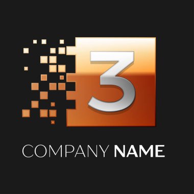 Üç numaralı vektör logo sembol siyah arka plan üzerinde renkli meydanında. Tasarımınız için vektör şablonu