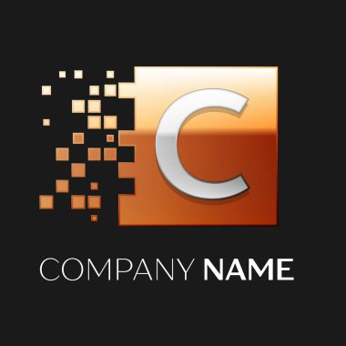 C harfi vektör logo simge paramparça bloklar siyah arka plan üzerinde renkli kare. Tasarımınız için vektör şablonu