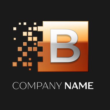 B harfi vektör logo simge paramparça bloklar siyah arka plan üzerinde renkli kare. Tasarımınız için vektör şablonu
