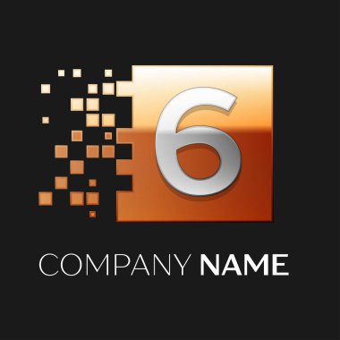 Altı numaralı vektör logo sembol siyah arka plan üzerinde renkli meydanında. Tasarımınız için vektör şablonu