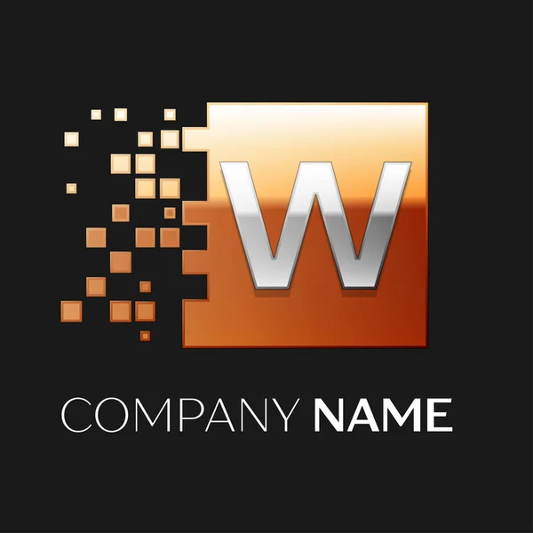 Lettera W simbolo del logo vettoriale nel quadrato colorato con blocchi frantumati su sfondo nero. Modello vettoriale per il tuo design — Vettoriale Stock