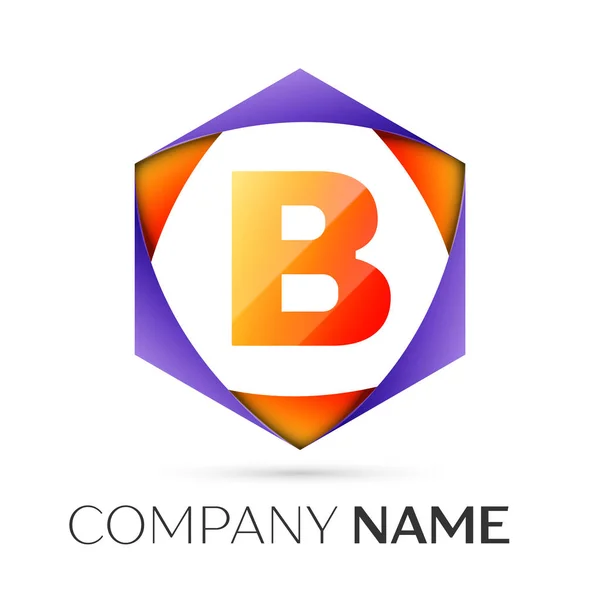 Letra B símbolo do logotipo do vetor no hexagonal colorido no fundo cinza. Modelo de vetor para o seu projeto —  Vetores de Stock