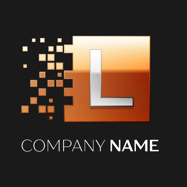 Символ векторного логотипа буквы L на красочной площади с разбитыми блоками на черном фоне. Векторный шаблон для Вашего дизайна — стоковый вектор
