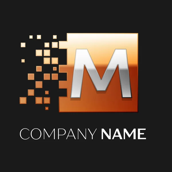 Lettera M simbolo del logo vettoriale nel quadrato colorato con blocchi frantumati su sfondo nero. Modello vettoriale per il tuo design — Vettoriale Stock