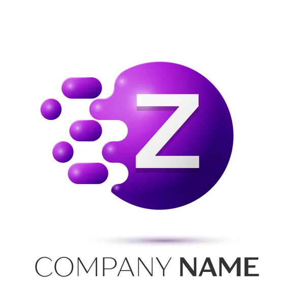Z logotipo carta respingo. Pontos roxos e círculo bolha letra design no fundo cinza. Ilustração vetorial — Vetor de Stock