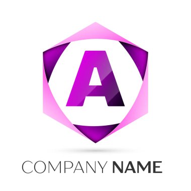 Bir vektör logo simge renkli gri arka plan üzerine altıgen mektup. Tasarımınız için vektör şablonu