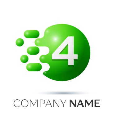 Dört numaralı sıçrama logosunu görmeniz gerekir. Yeşil noktalar ve kabarcıklar numara tasarım gri arka plan üzerinde. Vektör çizim