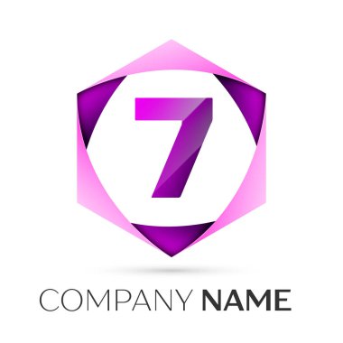 Yedi numaralı vektör logo simge renkli gri arka plan üzerine altıgen. Tasarımınız için vektör şablonu