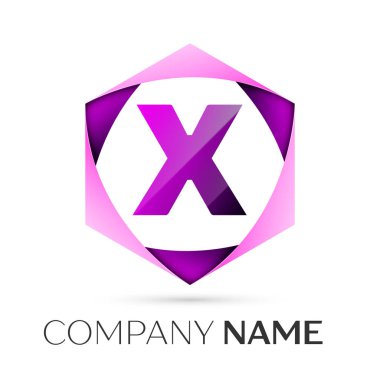 Mektup X vektör logo simge renkli gri arka plan üzerine altıgen. Tasarımınız için vektör şablonu