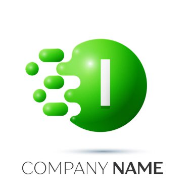 Ben mektup sıçrama logo. Yeşil noktalar ve daire kabarcık mektup tasarım gri arka plan üzerinde. Vektör çizim