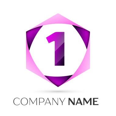 Bir numaralı vektör logo simge renkli gri arka plan üzerine altıgen. Tasarımınız için vektör şablonu