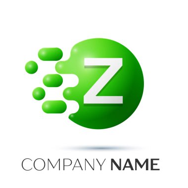 Z harfi sıçrama logosunu görmeniz gerekir. Yeşil noktalar ve daire kabarcık mektup tasarım gri arka plan üzerinde. Vektör çizim