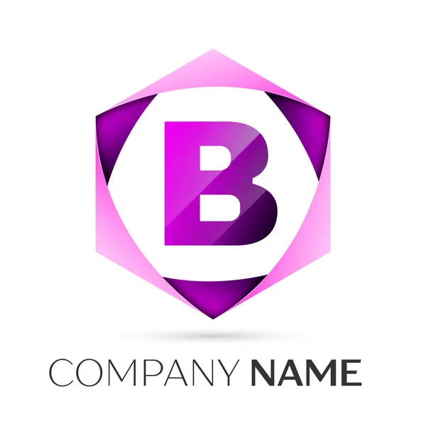 Symbole du logo vectoriel de la lettre B dans l'hexagonal coloré sur fond gris. Modèle vectoriel pour votre conception — Image vectorielle